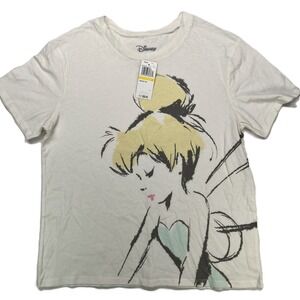 Disney Junior's Tinkerbell Crewneck Graphic T-Shirt Coconut Milk Size Medium NWT